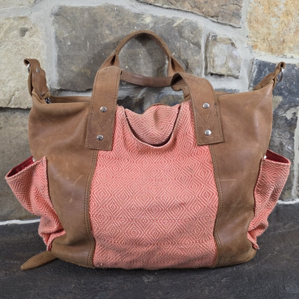 Nena & Co Sunset Convertible Day Leather Diamond Knit Satchel Purse Backpack Bag